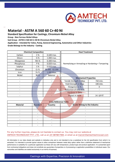 ASTM A 560 60 Cr-40 Ni